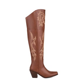 Faux Leather Mid Heels Comfortable Cowboy Boots Block Heels Thigh High Boot Going Out Shoes Chunky