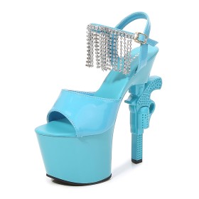 Extreme High Heels Womens Sandals Platform Multicolor Ankle Boots For Women Fringe Classic Peep Toe Prom Shoes Light Blue Casual