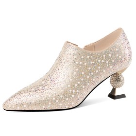 Sparkly Shooties Formal Dress Shoes Chunky Sequin Party Shoes Bridals Wedding Shoes Pointed Toe 7 cm Heeled Elegant Rhinestones