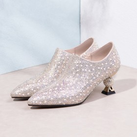 Sparkly Shooties Formal Dress Shoes Chunky Sequin Party Shoes Bridals Wedding Shoes Pointed Toe 7 cm Heeled Elegant Rhinestones