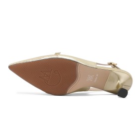 Finskor Läder Eleganta Glittrande Sandaler Dam Metallic Slingback Festskor 6 cm Mellanhög Klack