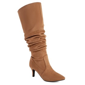 7 cm Heeled Fur Lined Classic Stilettos Slip On Tall Boot Suede Slouch Going Out Shoes Knee High Boots For Women