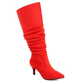 Knee High Boot Red Stiletto Heels Tall Boots Slouch 7 cm Heel Classic Fur Lined Pointed Toe Going Out Footwear