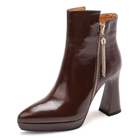 Bottines Femme Originale Talon Epais Boots Femme Cuir Talons Carrés Fermeture Éclair Habillées A Talon 10 cm Classique