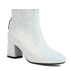 Bottines Talons Epais Femme A Talon Mi Haut Brillante Chaussure De Soirée Paillette Talon Carré Confortables