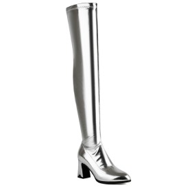 Blok Hak Mode Highheel Lak Metallic Hoge Laarzen Imitatieleer Sparkle Overknee Boot