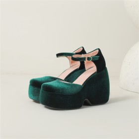 Gesp High Heel Plateauzool Mode Blok Hak Gesloten Neus Velvet
