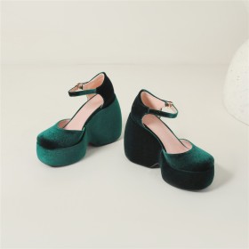 Gesp High Heel Plateauzool Mode Blok Hak Gesloten Neus Velvet