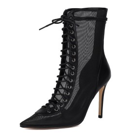 Bottine Sandales A Talon Haut 10 cm Sandale Bottine Simili Cuir Filet