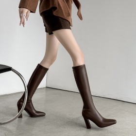 Gefütterte Mit Absatz Klassisch Winter Socken Stiefel Kniehohe Blockabsatz Stöckelschuhe