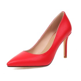 8 cm High Heels Classic Stiletto Pumps Red Pointed Toe Beautiful Faux Leather