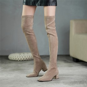 6 cm Heels Elastische Klassiek Overknee Imitatieleer Gevoerde Soklaarzen Lange Laarzen Dames