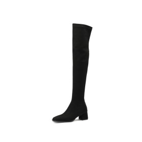 Comfort Stiefel Mit 6 cm Mittlerer Absatz Gefütterte Blockabsatz Herbst Schwarz Overknee Stiefel Wildleder Absatzschuhe Socken