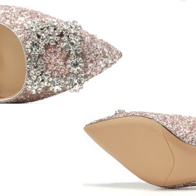 Rose Goud Met Steentjes Blok Hak Dames Schoenen Glitter Bruidsschoenen 7 cm Heels Pumps