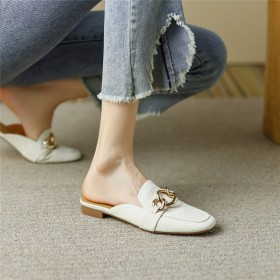 Bijoux En Métal Confortables Moderne Loafers Cuir Ete Cuir Grainé Mule Plate Chaussure Femme