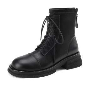 Classic Ankle Boots Vintage Combat Fur Lined Lace Up Leather