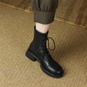 Classic Ankle Boots Vintage Combat Fur Lined Lace Up Leather
