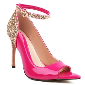 Ceinture Boucle Chaussure Pour Femme À Bride Cheville Bout Pointu Brillante Talon Aiguille A Talon Haut 10 cm Rose Fushia Peep Toes Habillé Paillettes