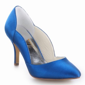 Décolleté Blu Eleganti Punta Chiusa Con Tacco Alto A Punta Scarpe Da Cerimonia Di Raso Scarpe