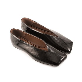 Loafers Karree Schuhe Lack Flache Comfort Vintage