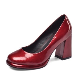 8 cm High Heel Shoes Business Casual Shoes Leather Red Elegant Classic Block Heel Pumps