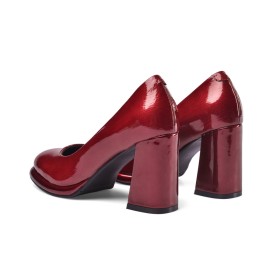 Chaussures Femme Classique Slip On Talons Carrés Talon Epais Rouge Élégantes Escarpins Bout Rond A Talon Haut 8 cm