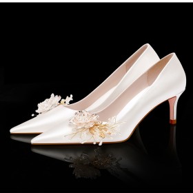 Schuhe Brautschuhe Weiße Spitz Geblümte Abendschuhe Stilettos 8 cm High Heel Vintage Pumps Elegante
