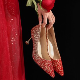 Stöckelschuhe Glitzer Schuhe Damen Rote 7 cm Mittlerer Absatz Farbverlauf Stiletto Brautschuhe Elegante Festliche Schuhe