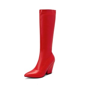 Tall Boot Comfort Fur Lined Chunky Knee High Boots High Heels Block Heels Faux Leather Pointed Toe Patent