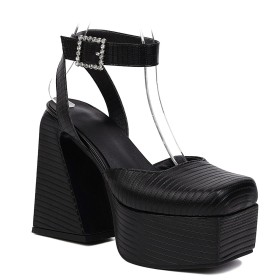 Chunky Beautiful Dress Shoes With Ankle Strap Sandals Closed Toe Block Heel Buckle Fashion Belt Buckle 14 cm High Heel