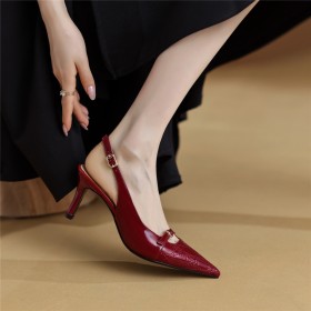 Leather Business Casual Summer Belt Buckle Pointed Toe 7 cm Mid Heel Pumps Patent