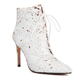4 inch High Heel Sequin Fashion Ombre Multicolor Ankle Boots White Stilettos
