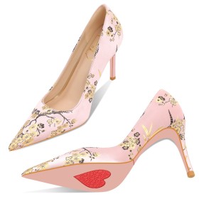 Wedding Shoes Pink 3 inch High Heel Womens Shoes Satin Pointed Toe Beautiful Pumps