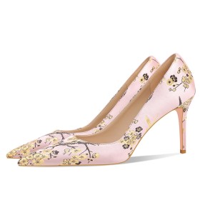 Wedding Shoes Pink 3 inch High Heel Womens Shoes Satin Pointed Toe Beautiful Pumps