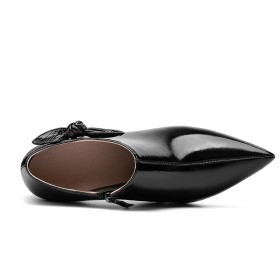 Talon Epais Classique Talon Haut Noir Fermeture Éclair Cuir Chaussure Avec Noeud Belle