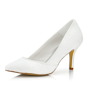 Elegante Pumps Spitze Stilettos Schuhe Weiße Brautschuhe 8 cm High Heels
