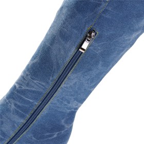 Ronde Neus Denim Hoge Laarzen Dames 10 cm Hoge Hak Ombre Plateau Met Blokhak Going Out Overknee Lichtblauwe