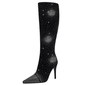 Brillante Talon Aiguille A Talon 10 cm Bottes Haute Belle Strass