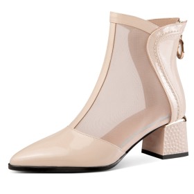 Sandal Boots Beige Comfort Booties For Women Business Casual Block Heel 2 inch Low Heel Natural Leather