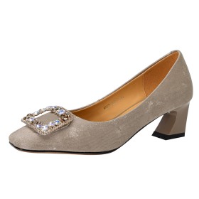 Élégantes Talon Carré Escarpin Bout Carré Strass À Boucle Chaussures Pour Femme Talon 5 cm Confortable