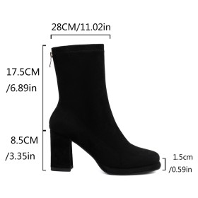 Talon Epais Simili Cuir Daim Bout Rond Chaussette Confort Talons Carrés Originale Talon Haut 8 cm Bottines Femme Classique