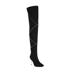 Hoge Hak Gevoerde Winter Met Rits Hoge Laarzen Dames Klassiek Imitatieleer Overknee Boots