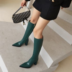 Going Out Footwear Embossed Faux Leather Casual Crocodile Printed 9 cm High Heels Chunky Heel Tall Boot Block Heel Knee High Boots