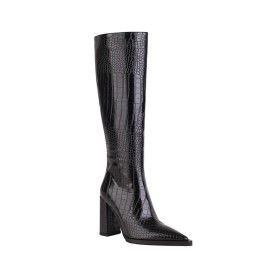 Kniehohe Schwarz Gefütterte 9 cm High Heels Mit Blockabsatz Boots Damen Hohe Stiefel Klassisch