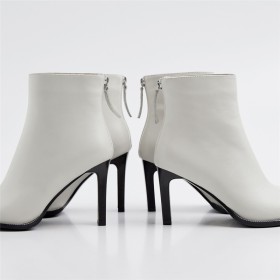 9 cm High Heeled Business Casual Thick Heel Booties Pointed Toe White Leather Fashion