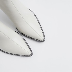 9 cm High Heeled Business Casual Thick Heel Booties Pointed Toe White Leather Fashion