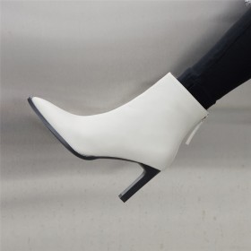 9 cm High Heeled Business Casual Thick Heel Booties Pointed Toe White Leather Fashion