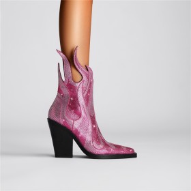 Mit 10 cm High Heel Lederimitat Mit Strasssteine Mit Blockabsatz Stiefeletten Absatzschuhe Festliche Schuhe Moderne