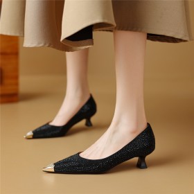 Festliche Schuhe Moderne Damenschuhe Absatzschuhe Schlupfschuh Mit Strasssteine Pumps 5 cm Niedriger Absatz Mit Blockabsatz