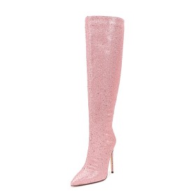 Glitter Fashion 12 cm High Heel Sparkly Thigh High Boots For Women Beaded